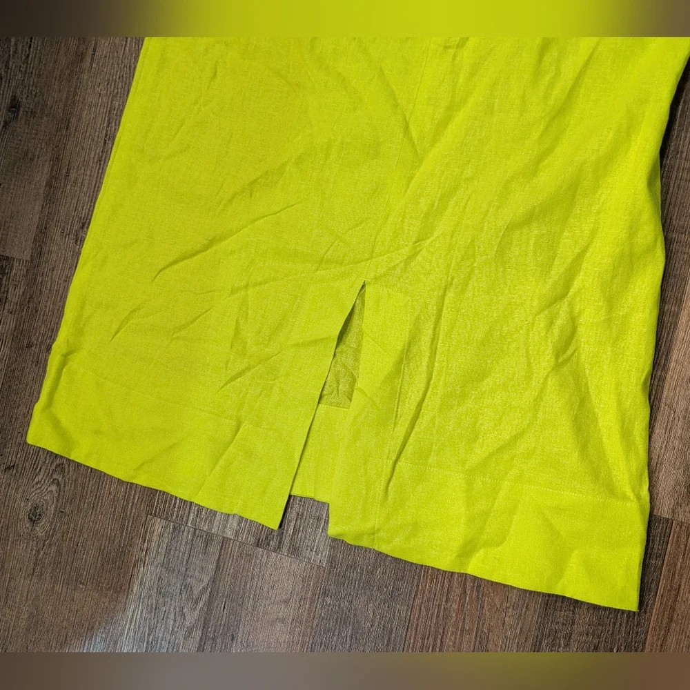 NWT Farm Rio Lime Green Monstera Midi Linen Viscose Blend Dress Size Medium - Picture 6 of 14